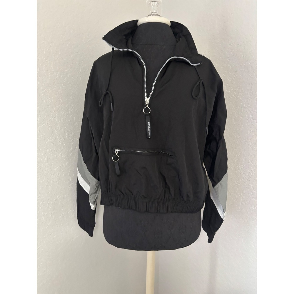 BCBGeneration Womens Black Colorblock Quarter Zip Windbreaker Jacket Large NEW